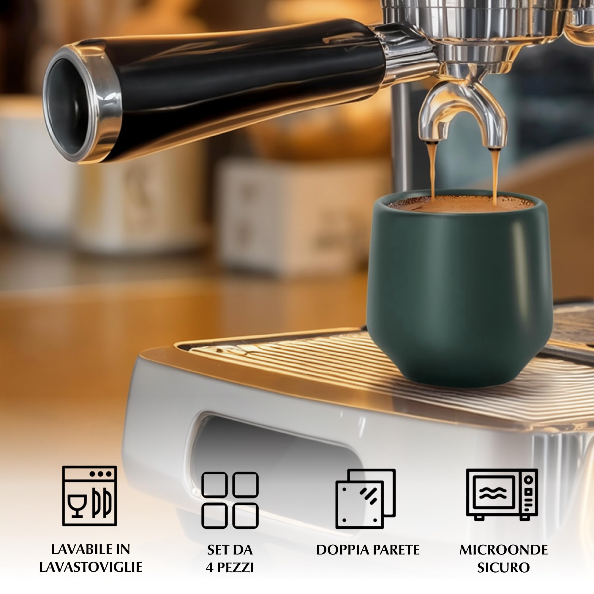 MIAMIO Set di Tazzine da Espresso 4 Pezzi 90 ml Ceramica Collezione Luxe
