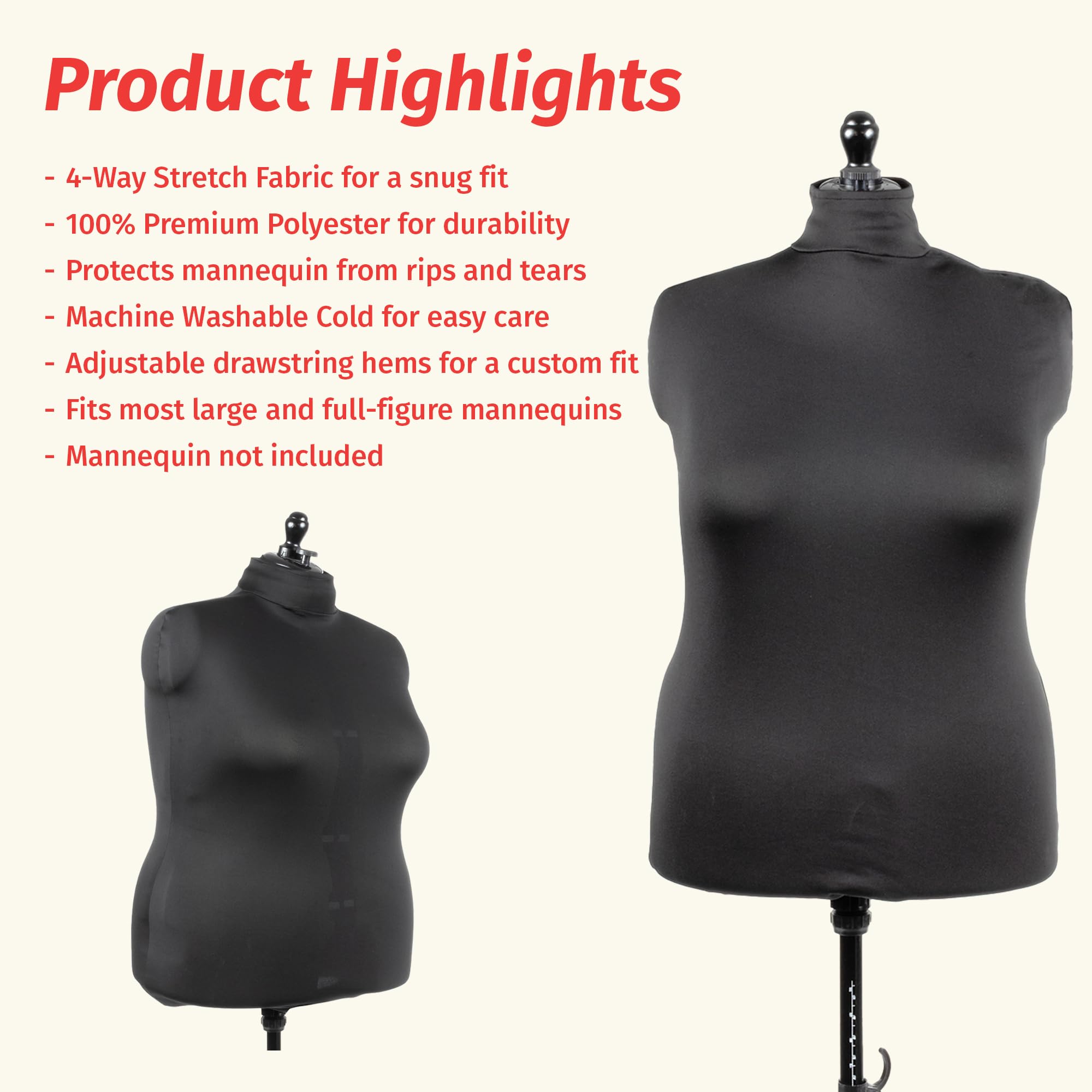 Amazon.com: Dritz Dress Form Cover, Large, Black, 100% Polyester 4-Way  Stretch Fabric, Protects and Fits Adjustable Dress Forms and Sewing  Mannequins, Smooth Surface for Draping and Tailoring : Industrial &  Scientific