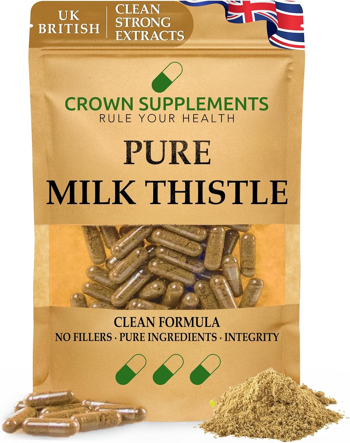 Pure Clean Milk Thistles Capsules | Quality Clean Supplements UK | Crown Supplements 180 Capsules