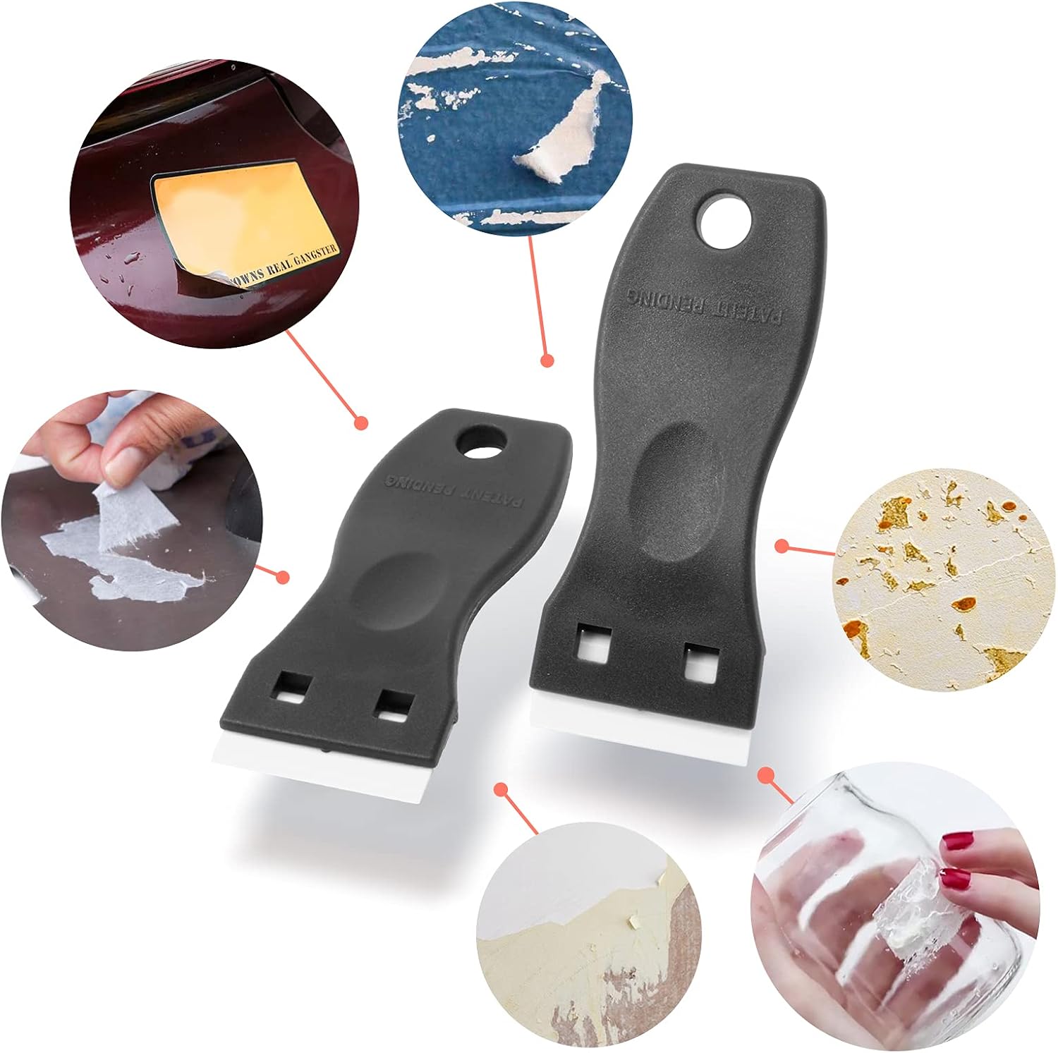 FOSHIO 2PCS Plastic Razor Blade Scraper Tool and 100PCS Plastic Blades for Gasket Remover, Sticker Remover, Labels Decal and Adhesive Remover for Windows and Glass (Dark Black)