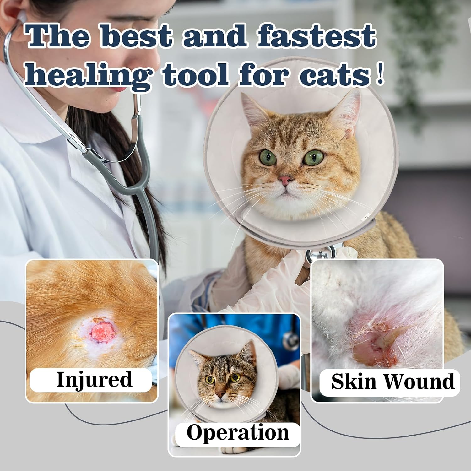 Cat Cone Collar Soft for Wound Healing for Large Cats(Exotic Shorthair Persian Ragdoll), Foldable Neck Recovery Cone Anti Licking, Large Adjustable Surgery Cat Head Cone Alternative
