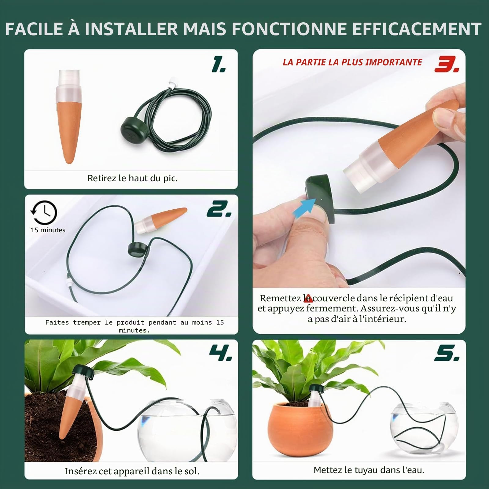 Irrigation des Plantes,Cône d'argile pour Arrosage des Fleurs, Gadgets de Jardinage pour Plantes en Pot,Balcon et Plantes d'intérieur(10 Pcs)