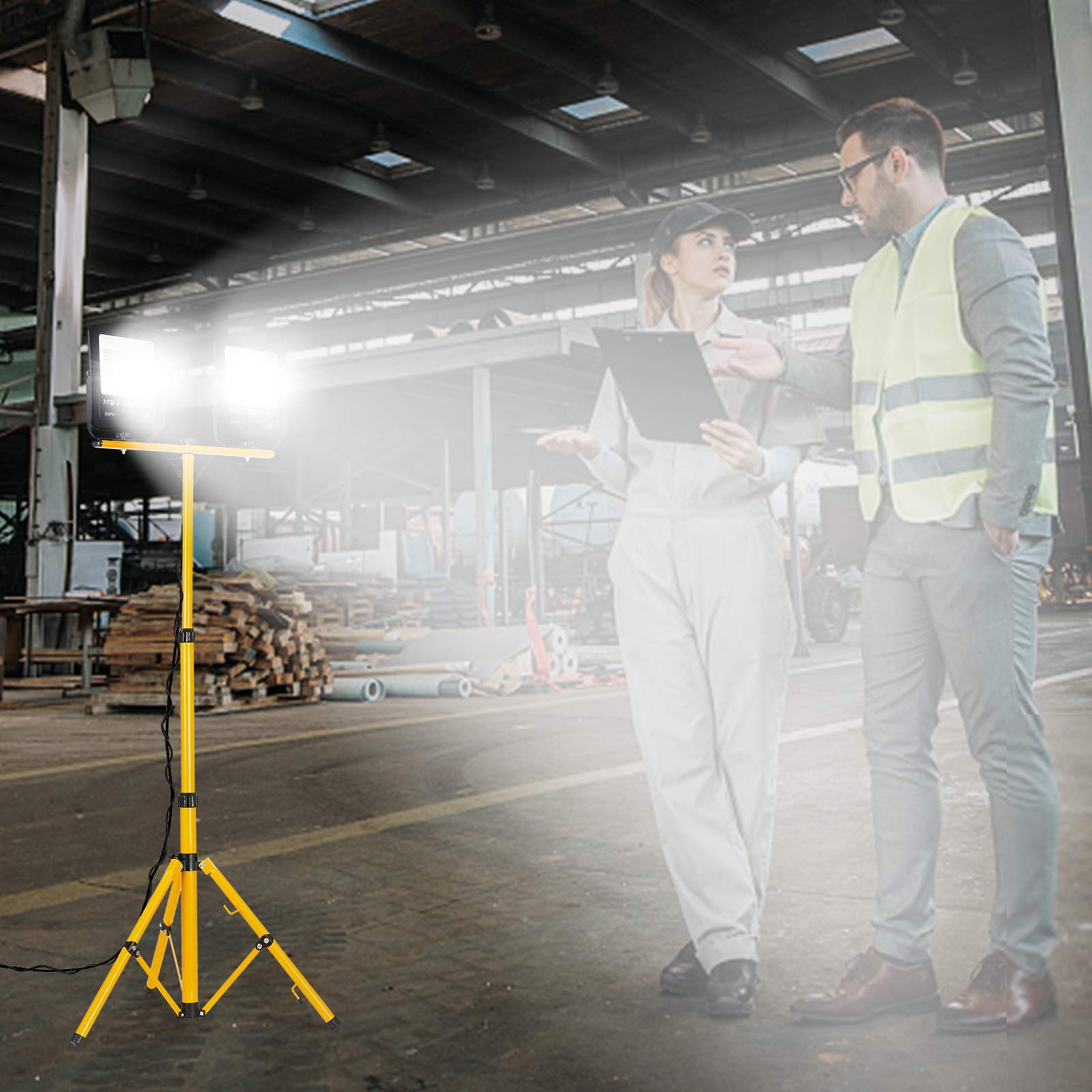 FIVMEN Baustrahler 2x100W 8500LM LED Strahler Arbeitsleuchte mit Verstellbarer Stativ und 3m Kabel Stecker Baulampe Arbeitsscheinwerfer Wasserdicht IP66 für Garage Werkstatt Baustelle, Kaltweiß