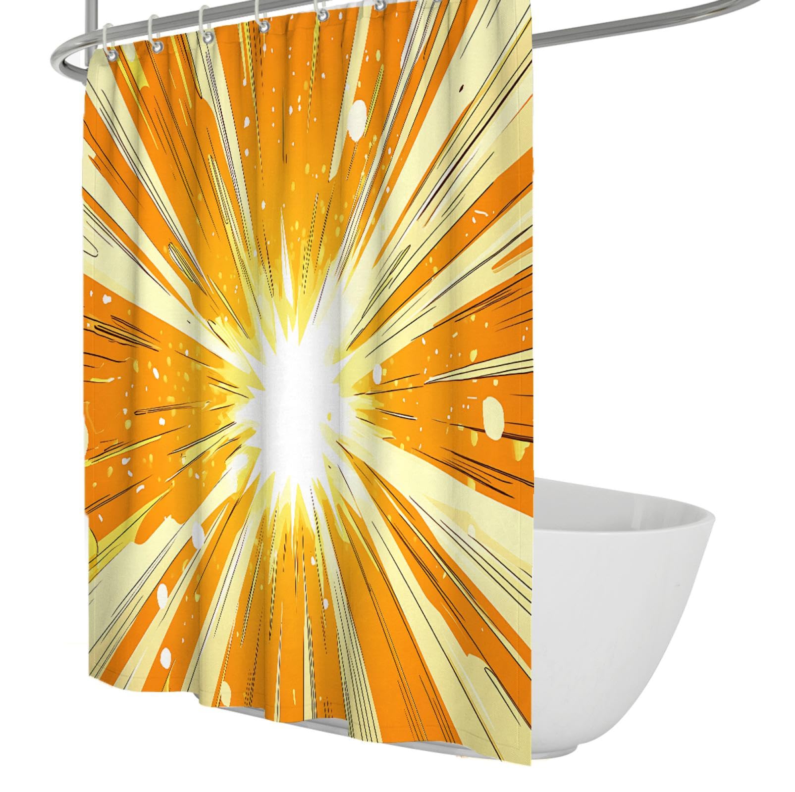 Rideau Douche d’été Lumineux Soleil Rideaux Salle Bain Ensemble avec Crochets en Forme C Décor Salle d’Eau Tissu Polyester imperméable Jaune 200 x 240 cm