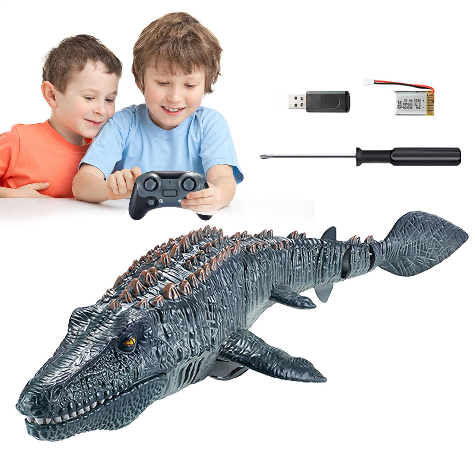 Jouet mosasaure télécommandé - Modèle de Dinosaure électrique avec éclaboussures d'eau | Figure réaliste de Reptile avec Queue oscillante, créature Marine RC Interactive pour Les Jeux pour,