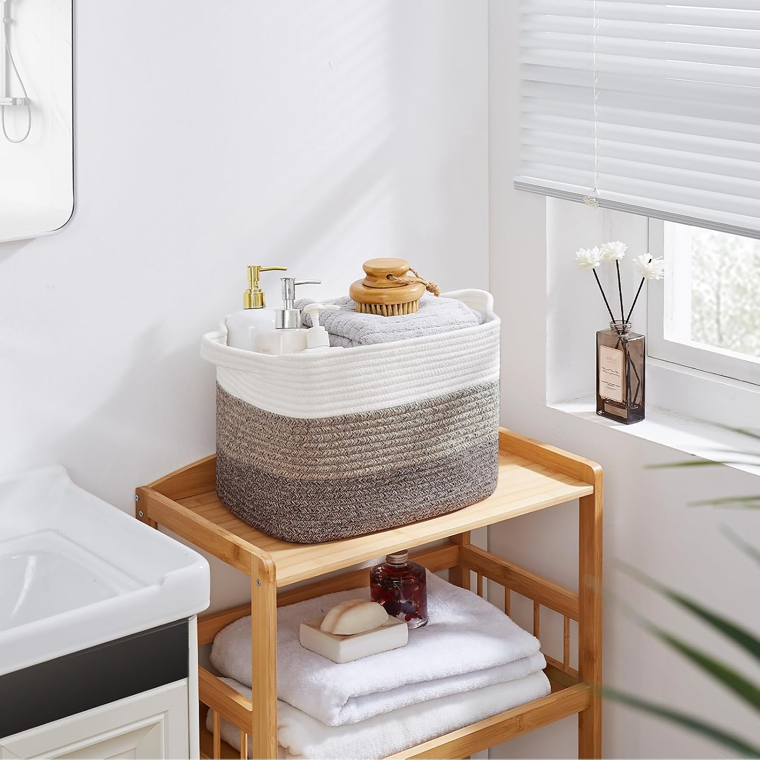 OIASKET Storage Baskets for Organizing, Woven Baskets for Shelves, Rectangle Decorative Organizer for Storage Clothes, Toy, Books, Towels Nursery Bins 3 Pack (Gradient Dark Brown, 13"x9.85"x8.7")