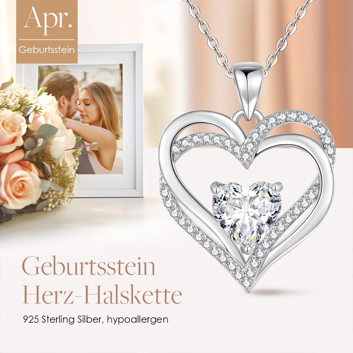 CDE Kette Damen Herzkette 925 Sterling Silber Geburtsstein Halsketten Schmuck Herz Anhänger Weihnachten Valentinstag Muttertags Geschenk Hochzeit Jubiläum Geburtstag Frau Freundin Mama | Geschenk für Weihnachten Valentinstag Muttertags Geschenk Hochzeit J
