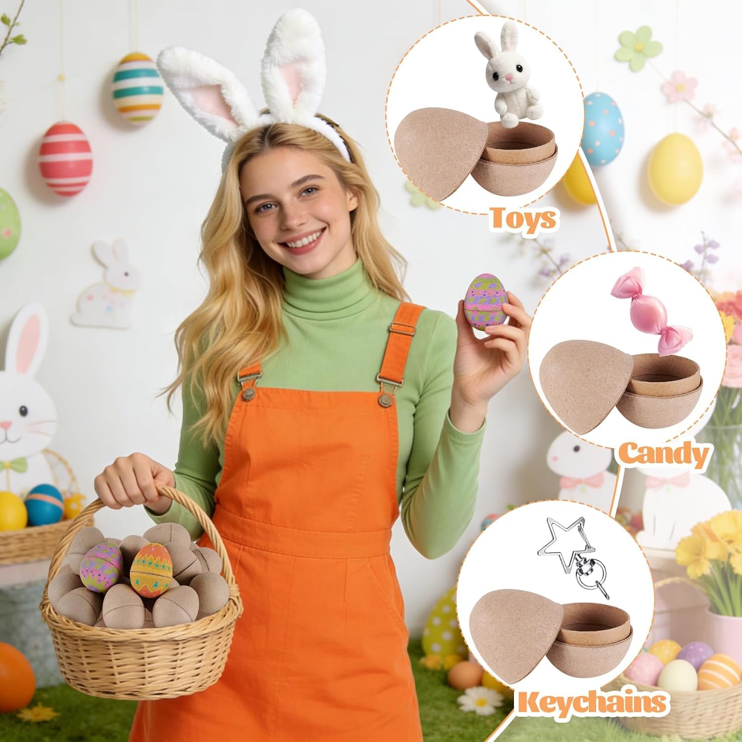 Paper Mache Easter Eggs, Cardboard Paper Eggs to Decorate for Craft Painting, School Projects, Spring Parties, Easter Hunt Supplies, DIY Art Activities, 3.2 Inch (50 PCS, Brown)