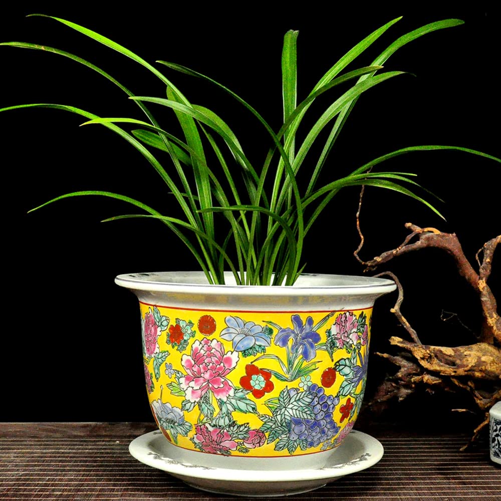 WLBHWL Chinoiserie Hand Painted Home Garden Planter Jingdezhen Extra Large Pastel Ceramic Flower Pot Indoor Outdoor Pot