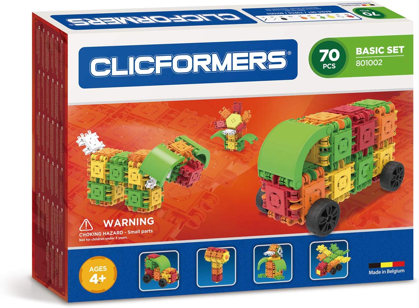 Clicfomers construction toys, building blocks basic set 70 pieces, educational kids toys for hours of fun, STEM toys for 4 year old boy & girl and older