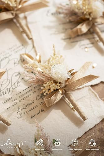 Miniatura 9 de Ling's Moment Juego de 10 boutonniere de terracota para hombres para padrinos de boda, flores artificiales para ceremonia de boda, cena formal,