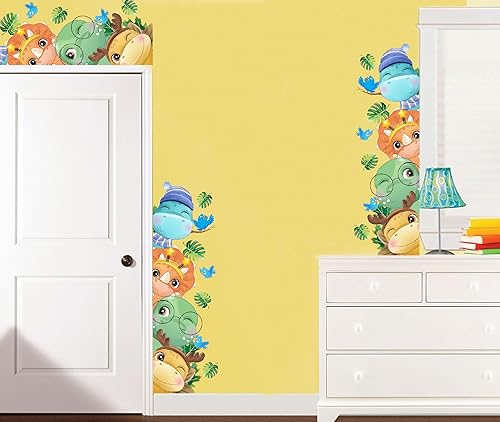 Miniatura 3 de VESMATITY Calcomanías de pared de dinosaurios de acuarela de 51.18 x 15.74 pulgadas, calcomanías de pared de tiranosaurio Rex Triceratops para