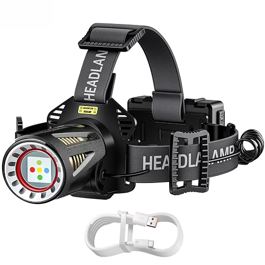 5 Colors Long Throw Headlamp, Zoomable/Spotlight Floodlight | Super Bright, Multifunction, Search Rescue, Hunting Camping Outdoor, 610-Yard Beam, USB-C Fast Charging, IP66 Waterproof
