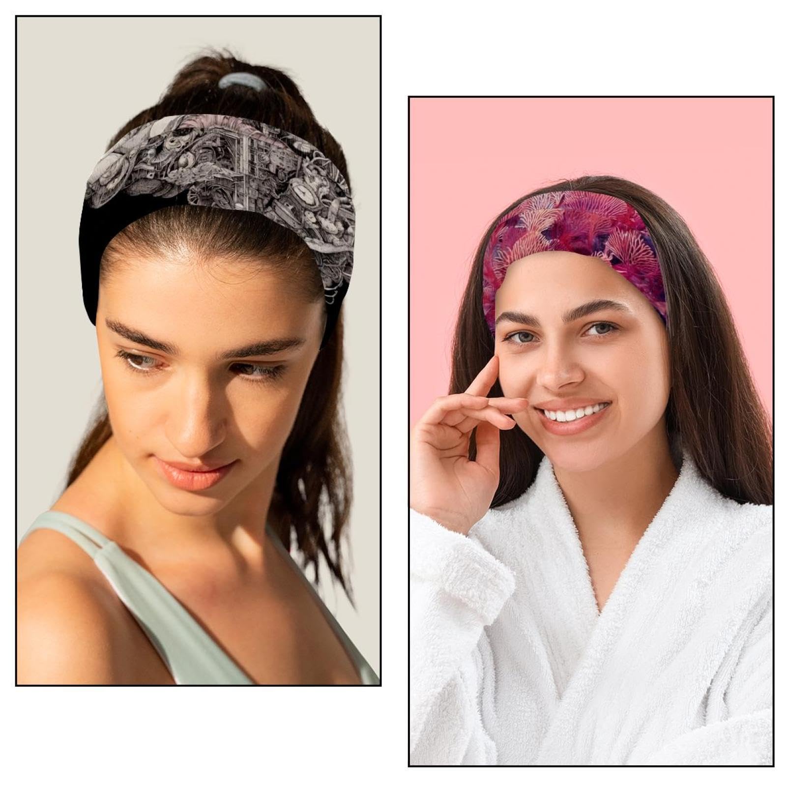 6 Stück blaue Schmetterlingsmuster breite Stirnbänder für Damen