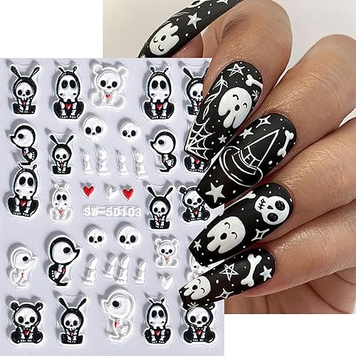Miniatura 1 de 6 hojas de calcomanías de arte de uñas de Halloween, 5D estéreo, autoadhesivas, diseño de ojos holográficos, fantasma, llama, calabaza, día de los