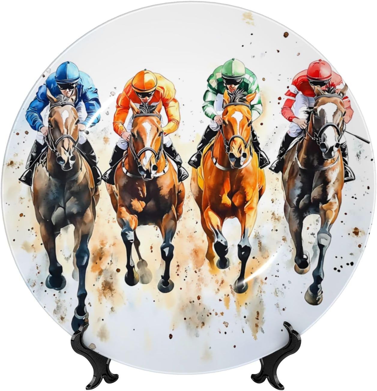 Horse Race Riding Style Ceramic Plate Display Home Display With Stand Wall Hanging Plate For Home Decor 10 Inch