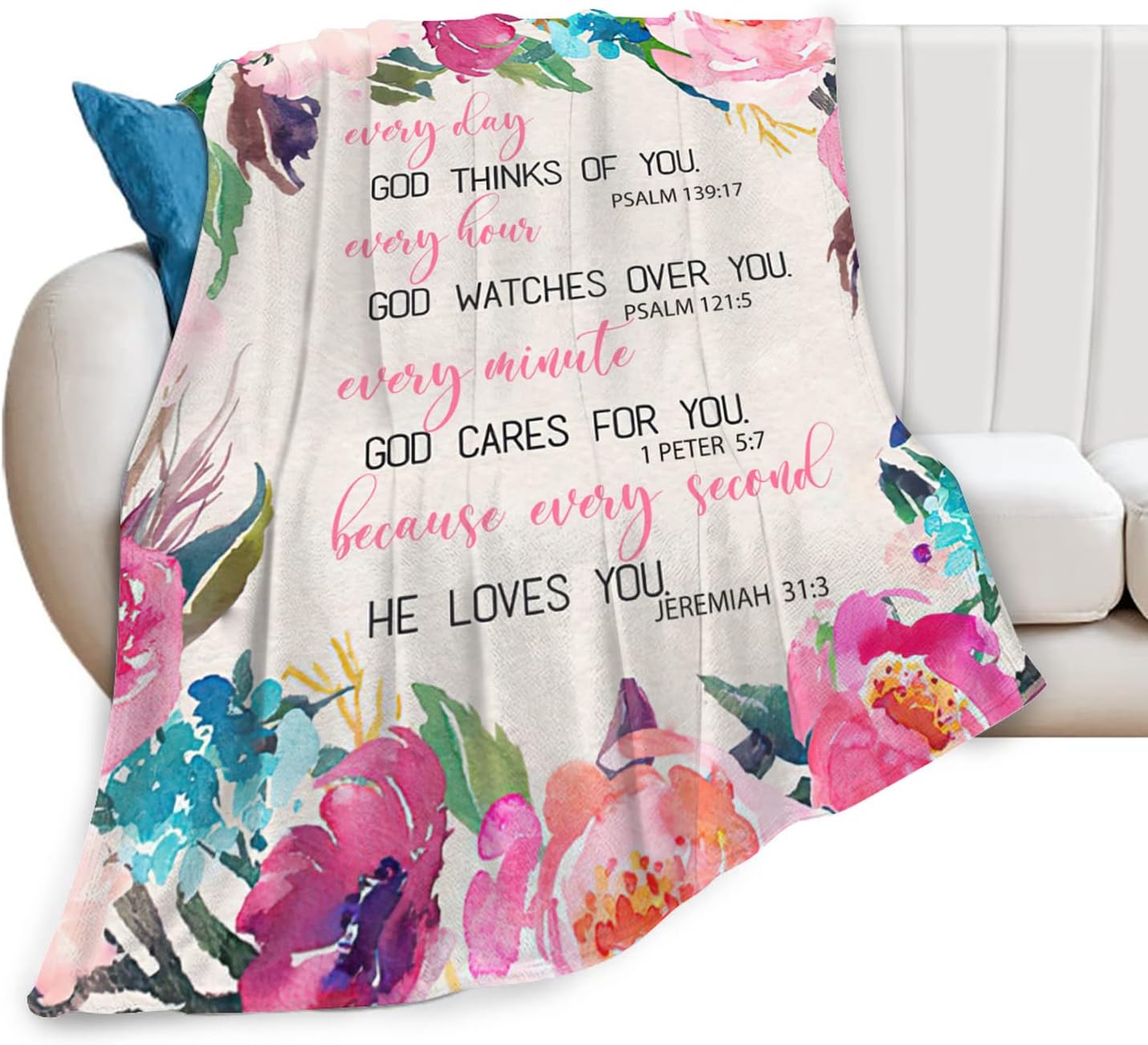 定価 聖書の言葉 ブランケット インスピレーショナルな引用句 花とフランネル フリース スローブランケット 癒しの心 インスピレーションを与える信仰 宗教的 ソフト 快適 フラシ天 暖かいブランケット 女性へのギフト 60インチx50インチ Cougaropen Com
