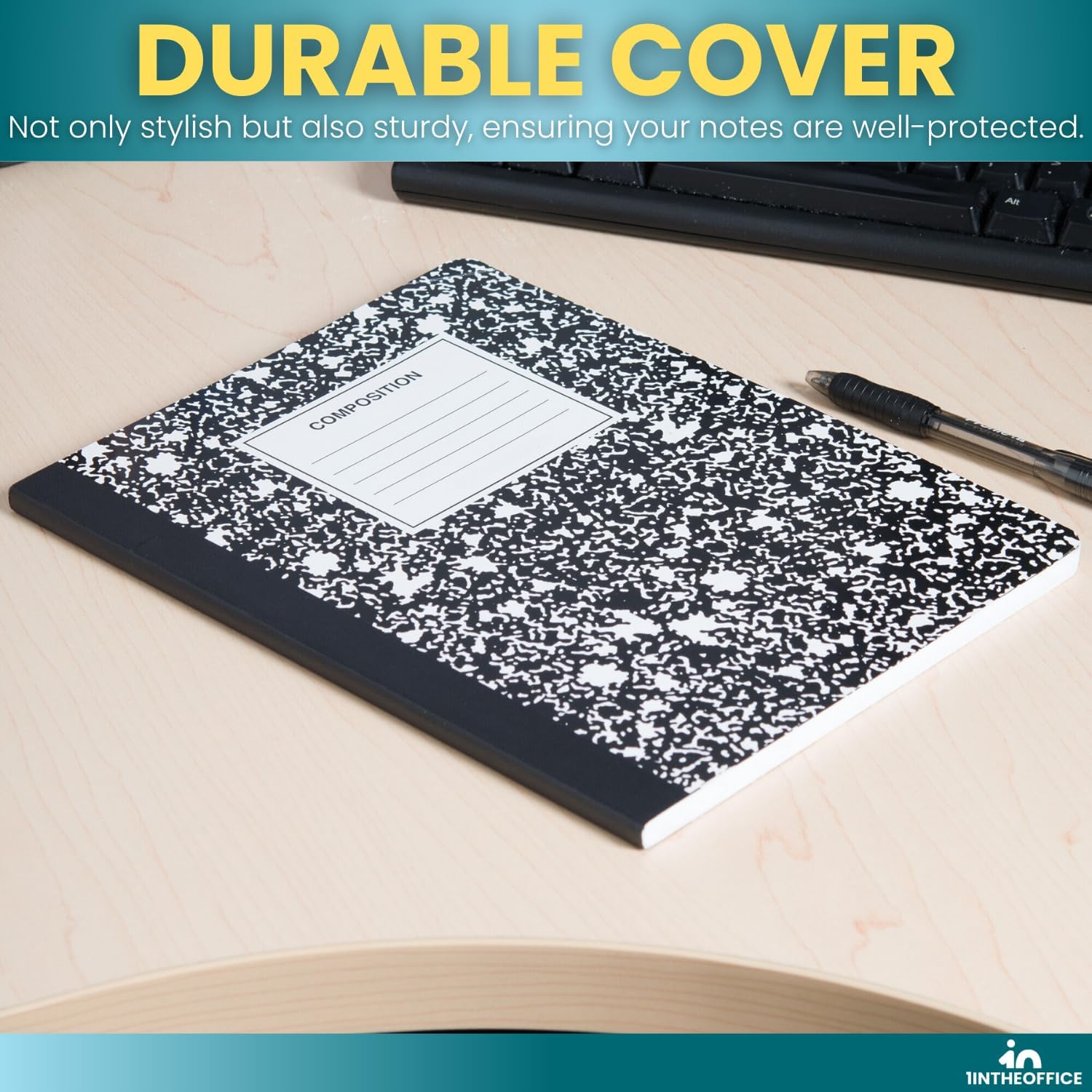 1InTheOffice Composition Notebook College Ruled, Notebooks for School, Black, 9.75" x 7.5", 24 Pack