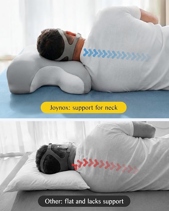 CPAP Pillow for Larger-Framed Men, Ergonomic Memory Foam Bed Pillow to Reduce Air Leaks, Facial Pressure, Height Adjustable for Side Back Stomach Sleepers, 23.6x15.74x5.11/5.9 | Joynox Neck Pillow to Reduce Air Leaks, Facial Pressure, for Side Back Stomach Sleepers