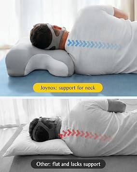 CPAP Pillow for Larger-Framed Men, Ergonomic Memory Foam Bed Pillow to Reduce Air Leaks, Facial Pressure, Height Adjustable for Side Back Stomach Sleepers, 23.6x15.74x5.11/5.9 | Joynox Neck Pillow to Reduce Air Leaks, Facial Pressure, for Side Back Stomach Sleepers