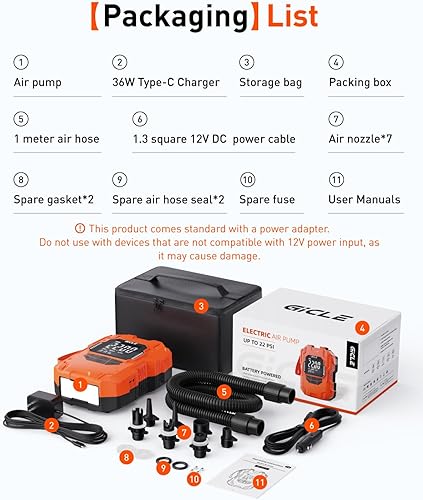 Miniatura 8 de Bomba de tabla de remo recargable de 22 PSI, eléctrica portátil, bomba SUP de 2000 ma* 8 con batería para inflables, tabla de remo, kayak, tienda de