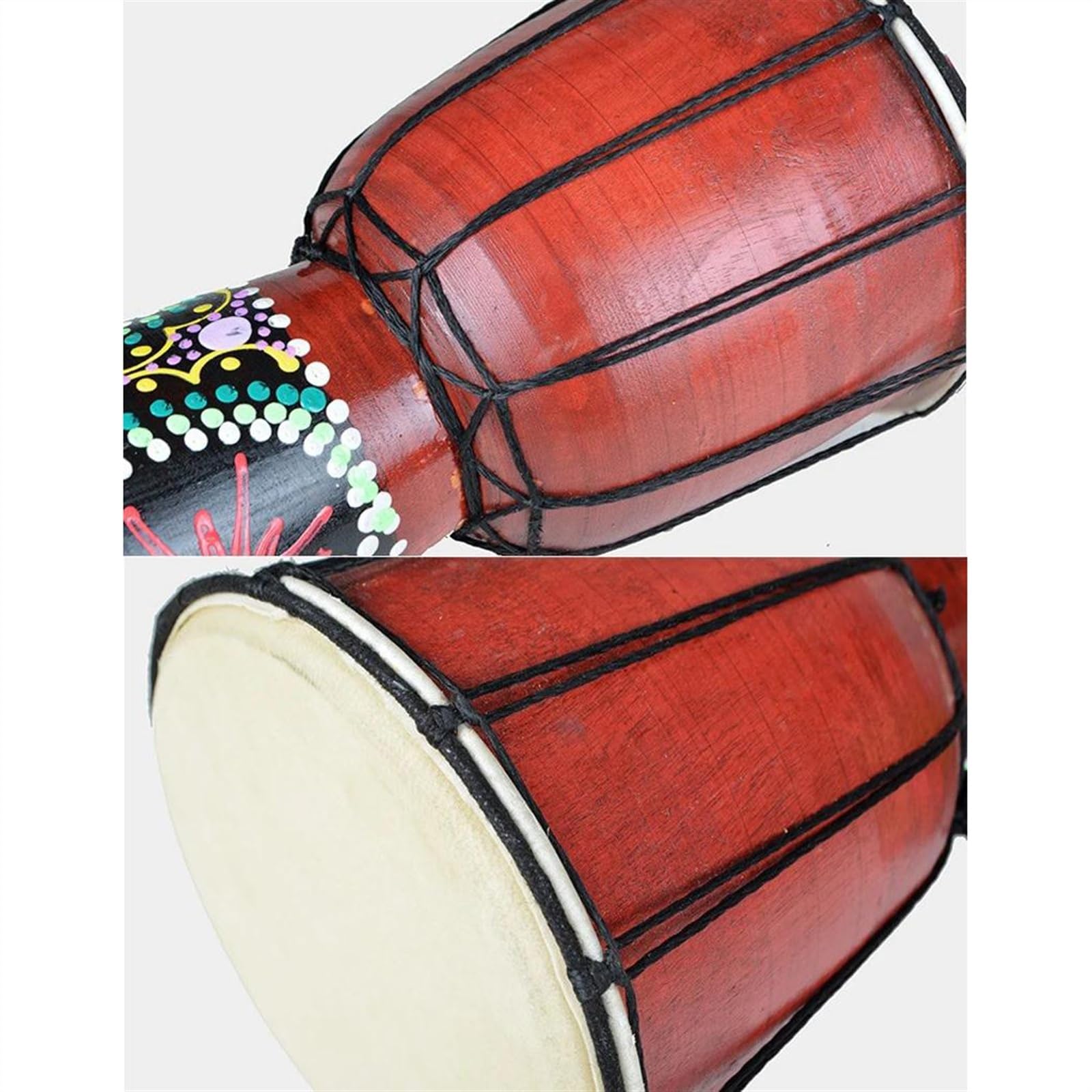 Profesjonalny Djembe 6-calowy Perkusyjny Bęben Afrykański, Ręcznie Rzeźbiony Mahoniowy Bęben Djembe Z Naciągiem Z Koziej Skóry