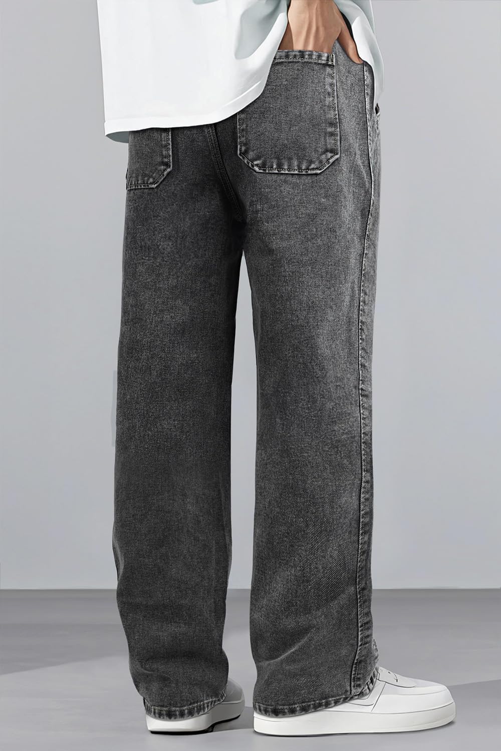 Mens Baggy Jeans Elastic Waisted Denim Pants for Men with Drawstring Streetwear - Image 3