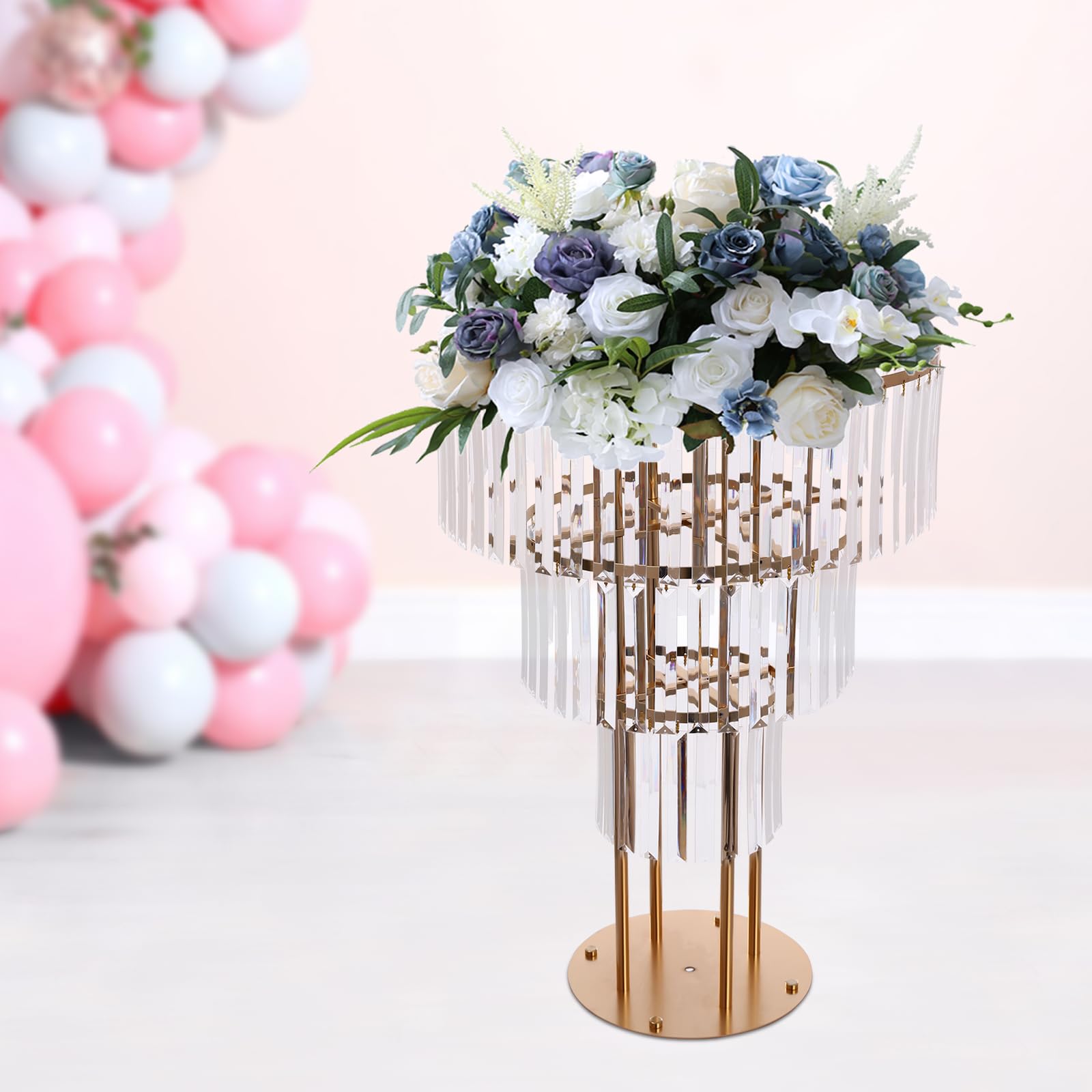 Kristall BlumenstäNder Gold,3 Etagen BlumensäUle Mit Rundem Sockel | Freistehender HochzeitsstäNder FüR Blumenarrangement, Dekoration Aus Eisen FüR Hochzeit, Party & Veranstaltung
