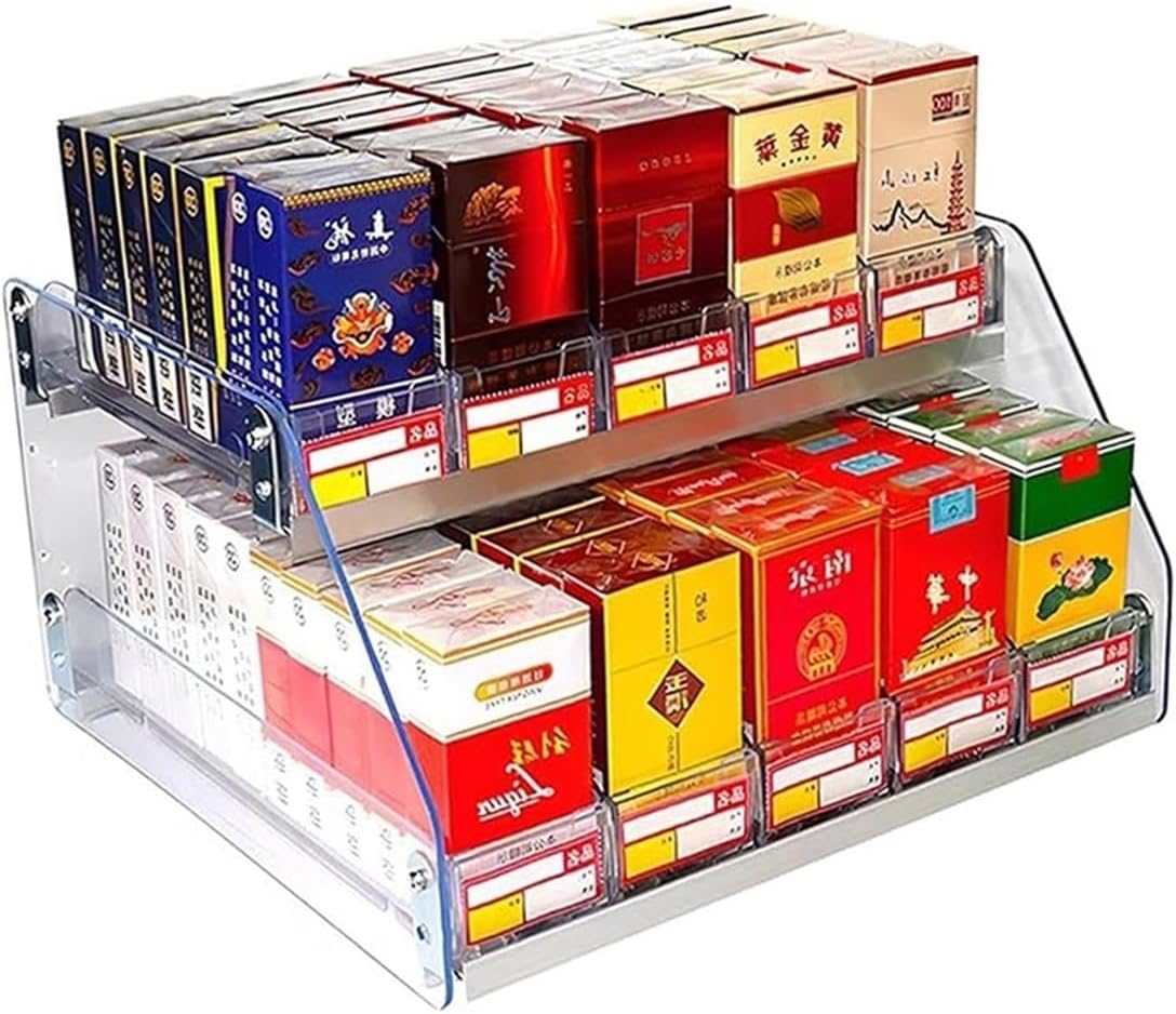 Multifunctional Automatic Cigarette Pusher Shelf for Market Store Retail，Cigarette Display Rack Shelf, Acrylic Clear Retail Display Holder, Vertical Countertop Cigarettes Box, Auto Cigarette