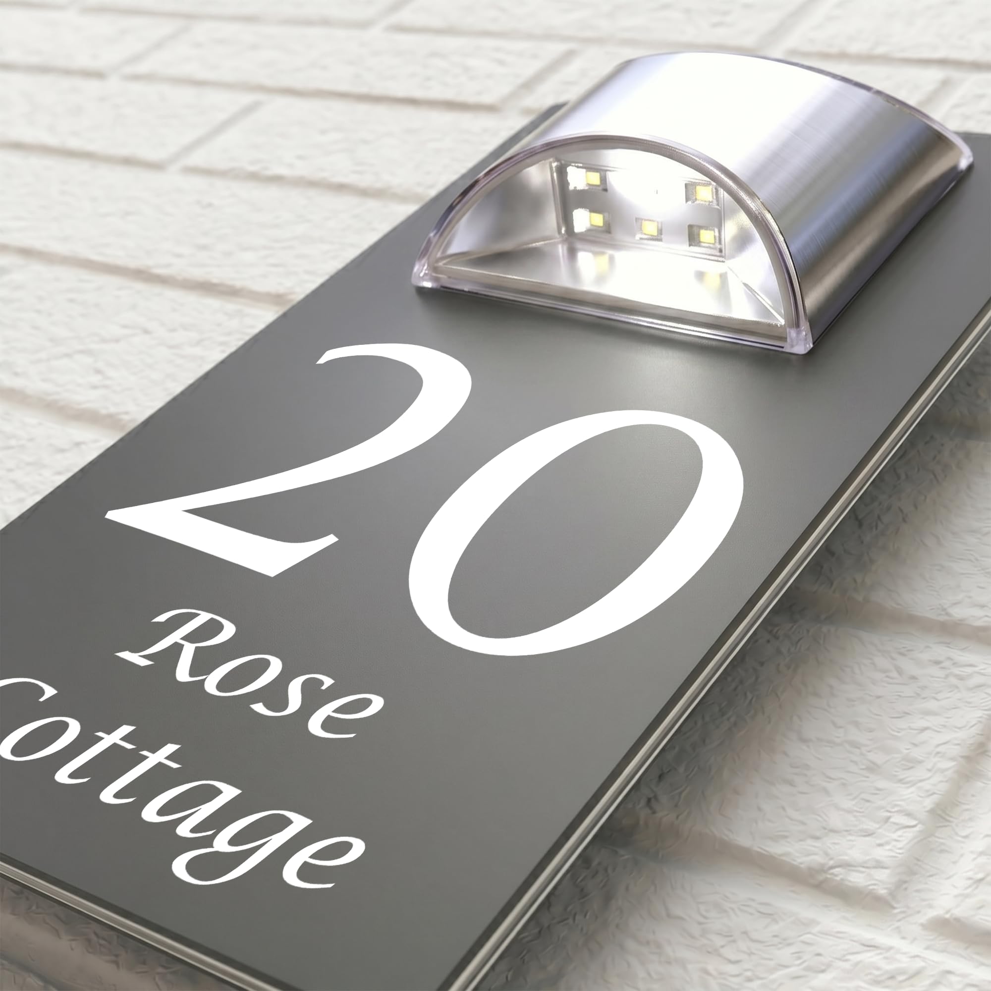 Housics Solar House Number Plaque, LED Door Sign, Grey, 280mm x 160mm โ image 1
