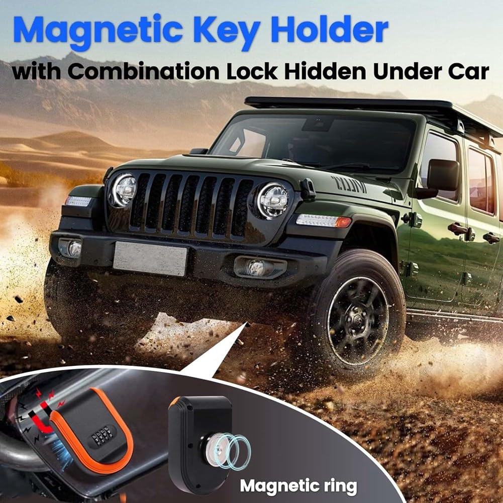 Caja Seguridad con Llave Magnética con Combinación 4 Dígitos para Ocultar la Cerradura Debajo Automóvil, Soporte Magnético para Llaves para Interiores y Exteriores para Viajes.