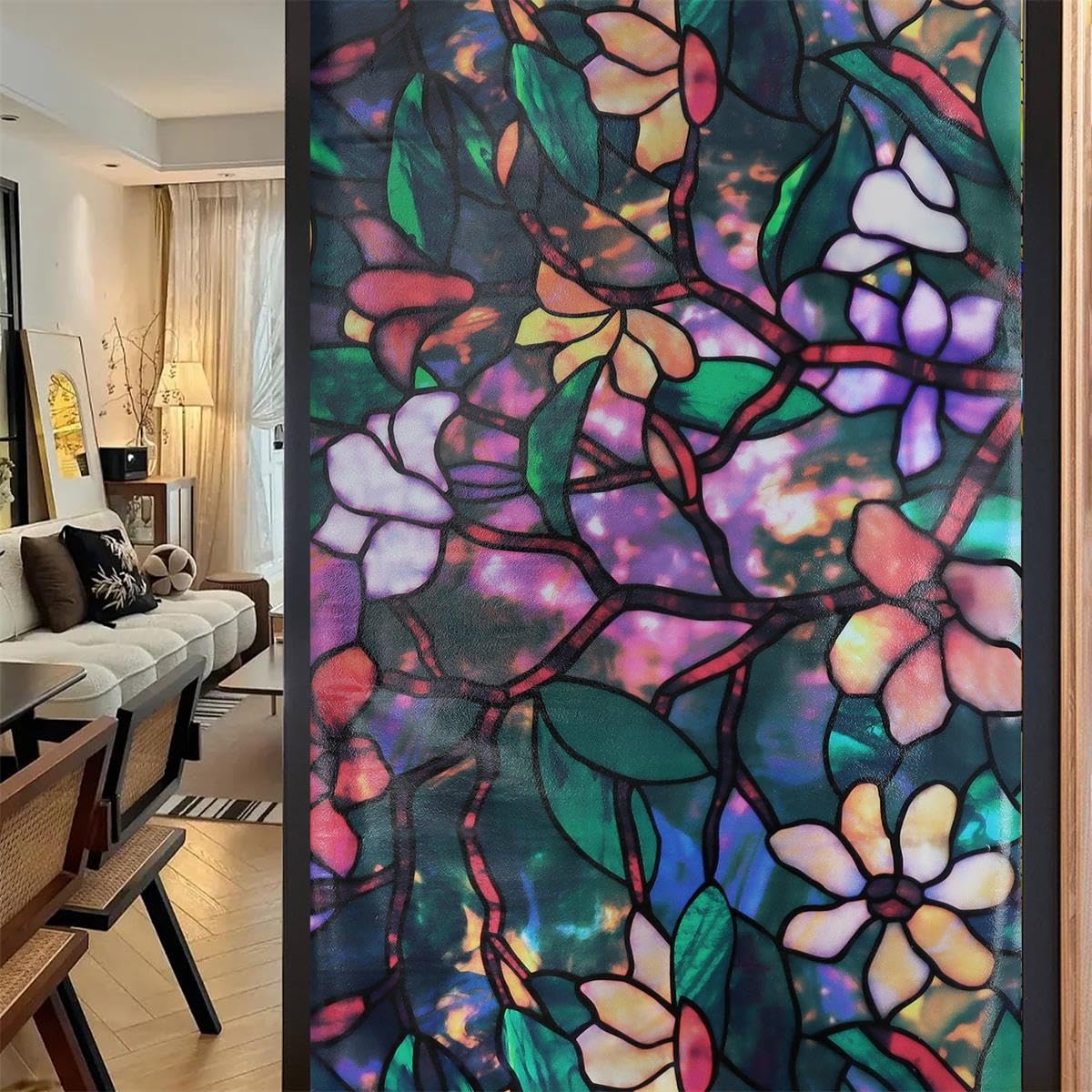 Yeysynana Window Film, Decorative Magnolia Privacy, UV Sun Blocking & Non-Adhesive Glass Static Window Clings Covering for Home Living Room Bathroom