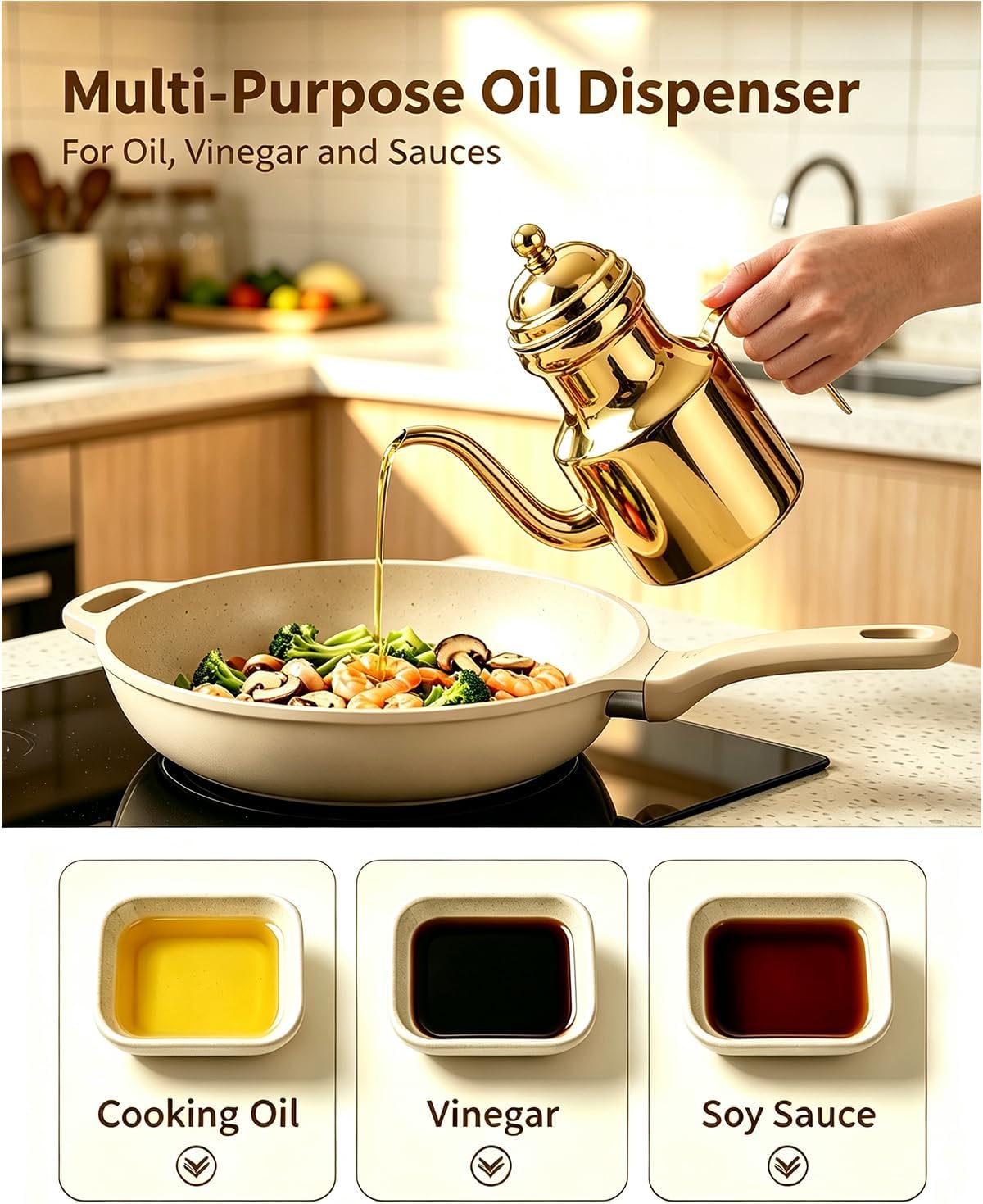 Stainless Steel Oil Bottle, 18oz Olive Oil Dispenser with Drip Free Spout, Kitchen Sauce Container (500 ml) image 2