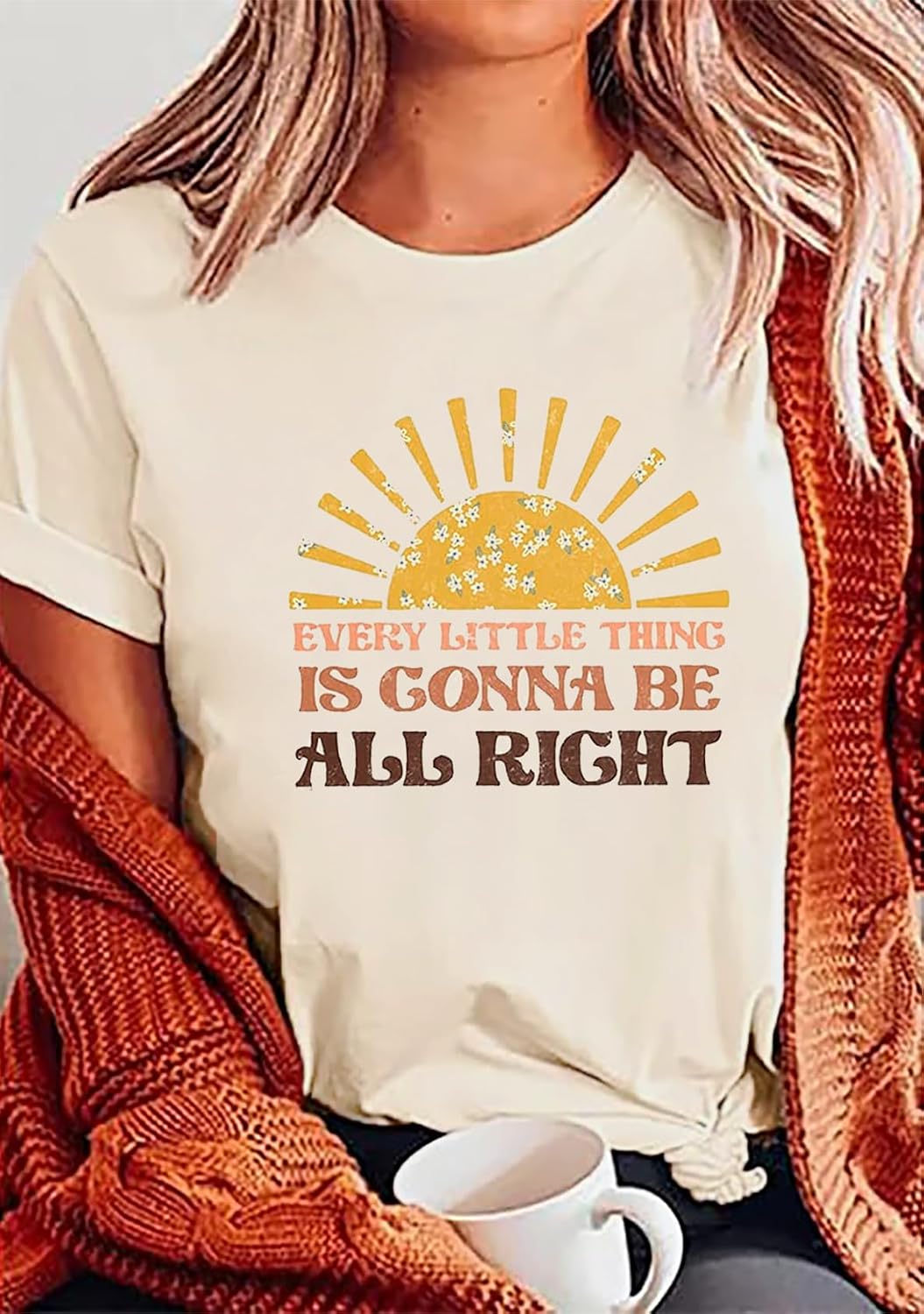 Women Every Little Thing is Gonna Be Alright Shirt Country Music Shirts Retro Hippie T Shirt Inspirational Tee Top