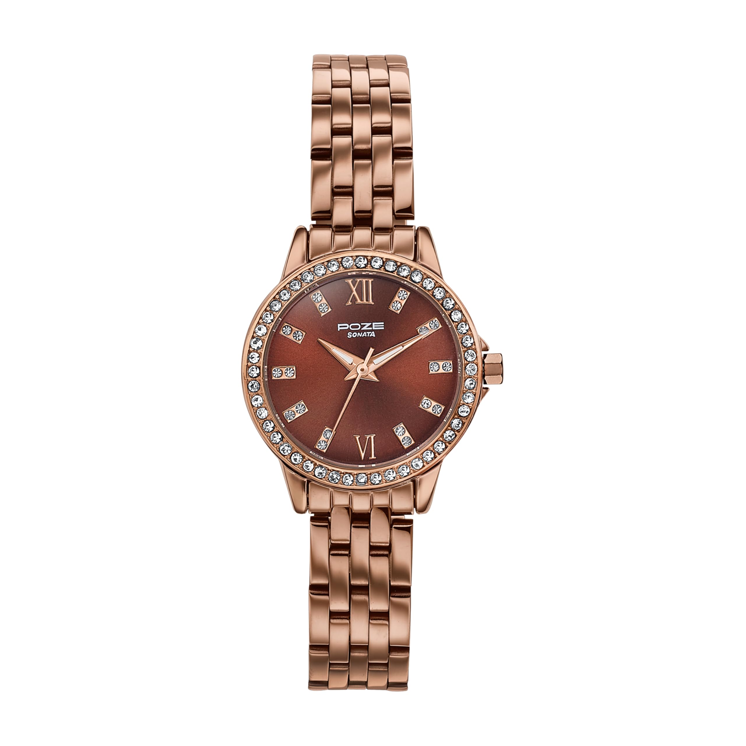 Sonata Poze 6 Sidewalk Sparkle Ladies Quartz Brown Round Dial Women's Watch | Stainless Steel Strap Material | Watches for Women Analog - SP80127QM01-image-1