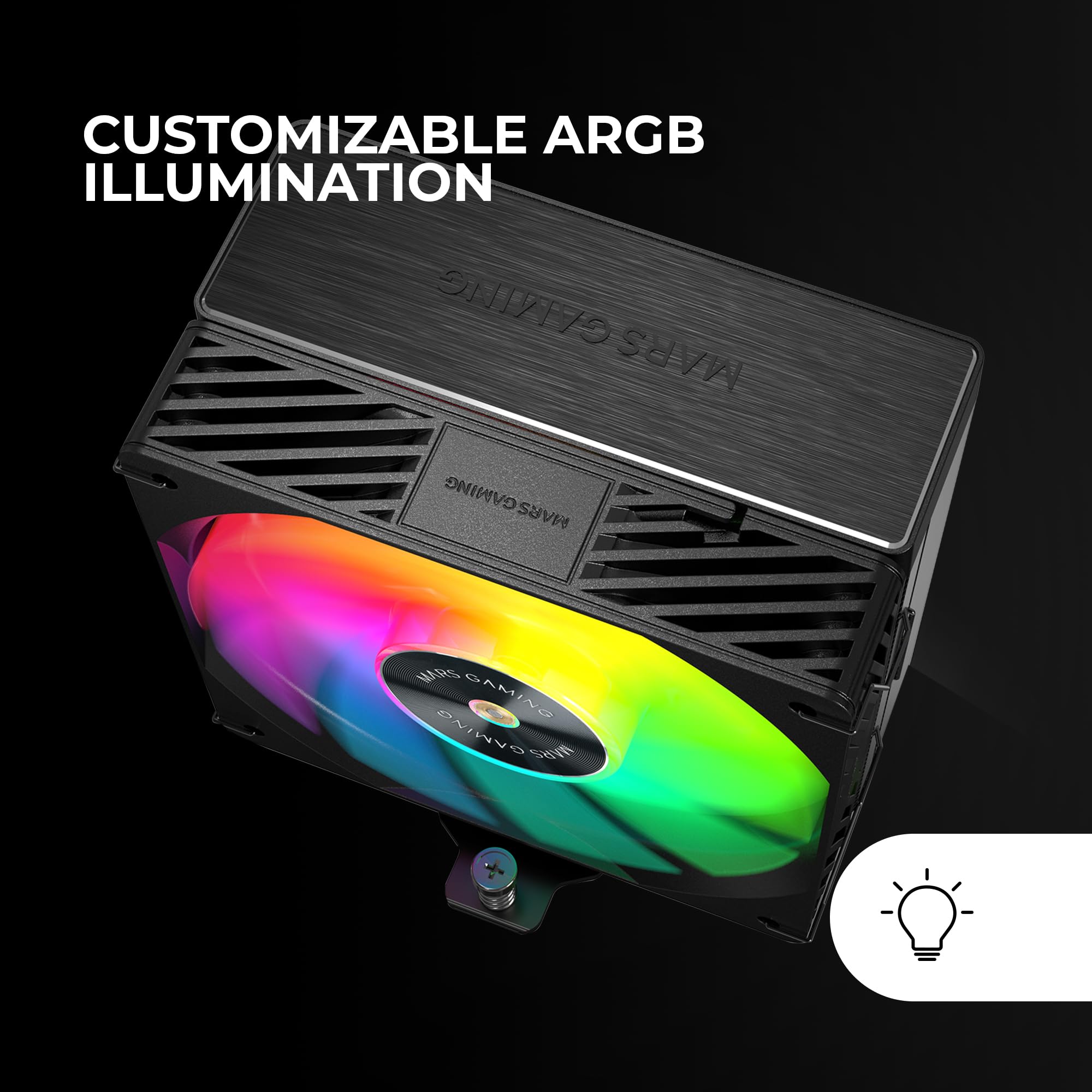 MARS GAMING MCPU-X5ARGB, Disipador CPU 280W TDP, 5x Heatpipes HCT Nueva Generación, Ventilador PWM SI Extreme-Silent ARGB 120mm, Núcleo de Cobre Hiperbalanceado, Compatibilidad Universal, Negro — view 5