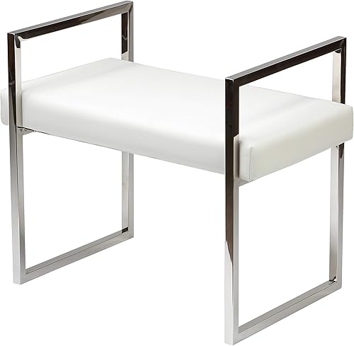 Cortesi Home Anna Banco de vinilo contemporáneo, 24.75 pulgadas de ancho, color blanco Blanco,Azul