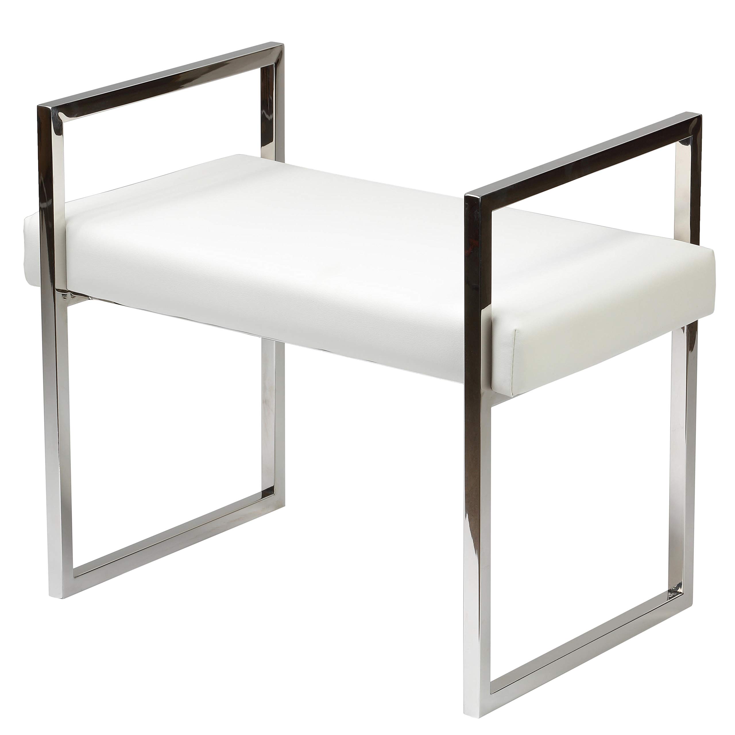 Cortesi Home Zio – Panca Da Ingresso In Metallo, Rivestita In Vinile Bianco, Stile Contemporaneo, 79x45x45 Cm