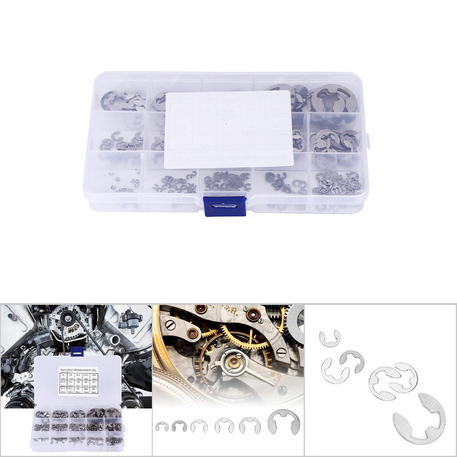 300 Pcs E Clip Set Stainless Steel E-Type Retaining Ring Circlip Assortment Kit M1.2~M15, E Clip Retaining Circlip Circlip - Image 4