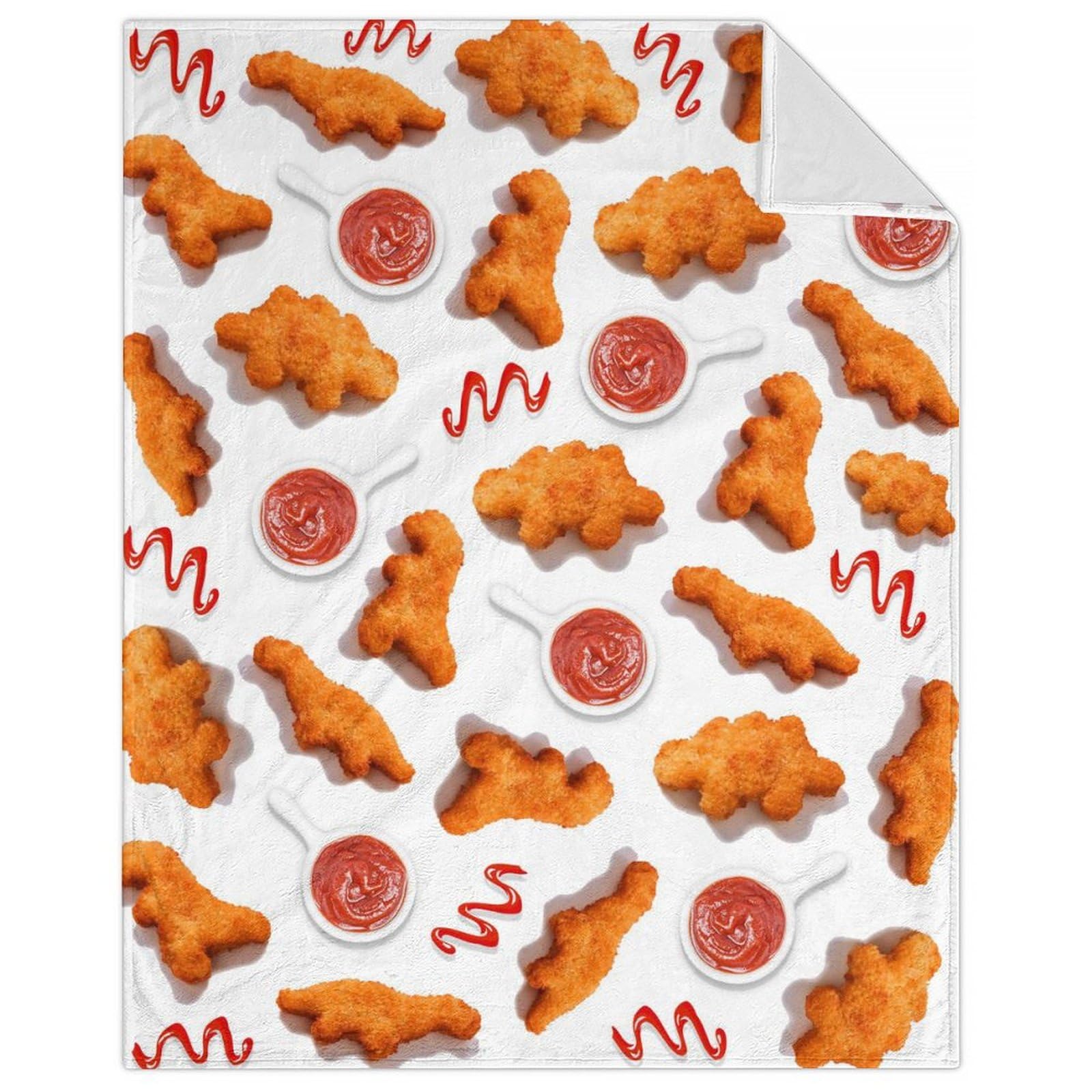 Chicken Nugget Blanket for Chicken Nugget Lovers - 40x50 Inches Crib Size - Soft Cozy Fuzzy Blanket Gift - White Funny Throw Blanket for Couch, Chair, Office