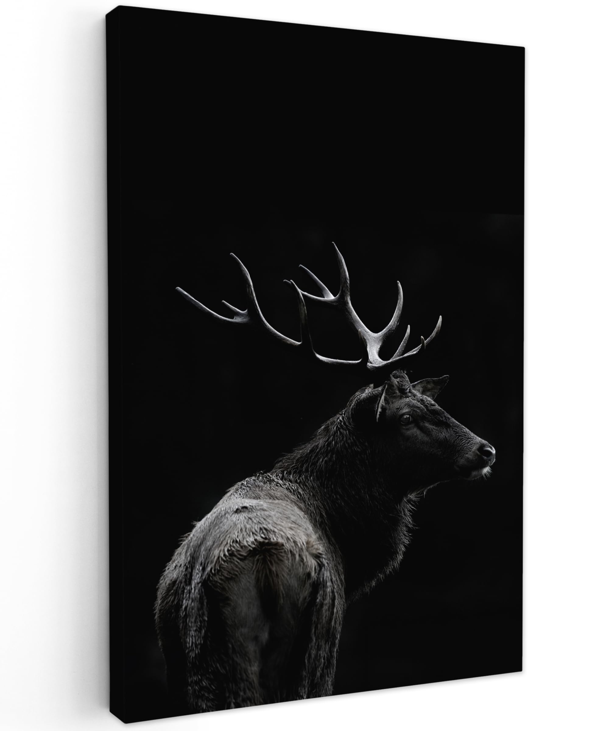MuchoWow© Canvas Wall Art 31"x47" / 80x120 cm Decor Paintings Print framed on Canvas Pictures for Hallway Deer - Black - Portrait - Antlers - Animals — image 1