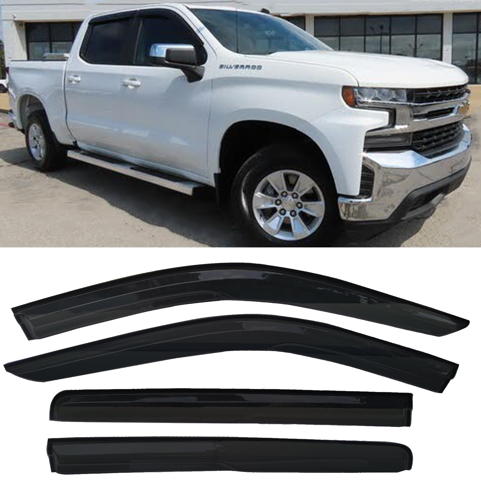 tape on side window deflectors rain guards vent sun shades window visors compatible with 2019-2024 chevy silverado/gmc sierra 1500 crew cab, wind deflector 94805