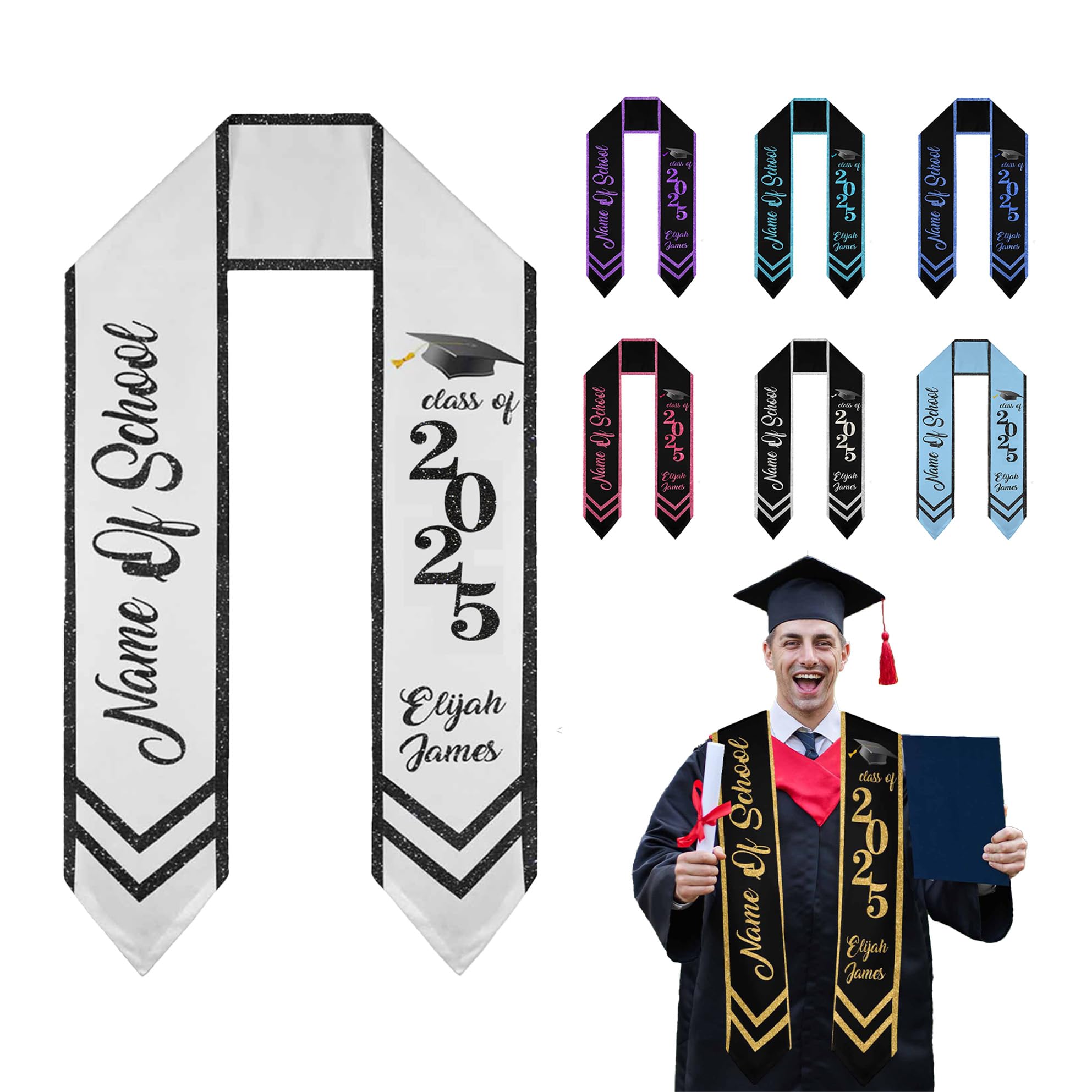 VPrtious Custom Graduation Stole Personalized Graduation Sash with Name School Name