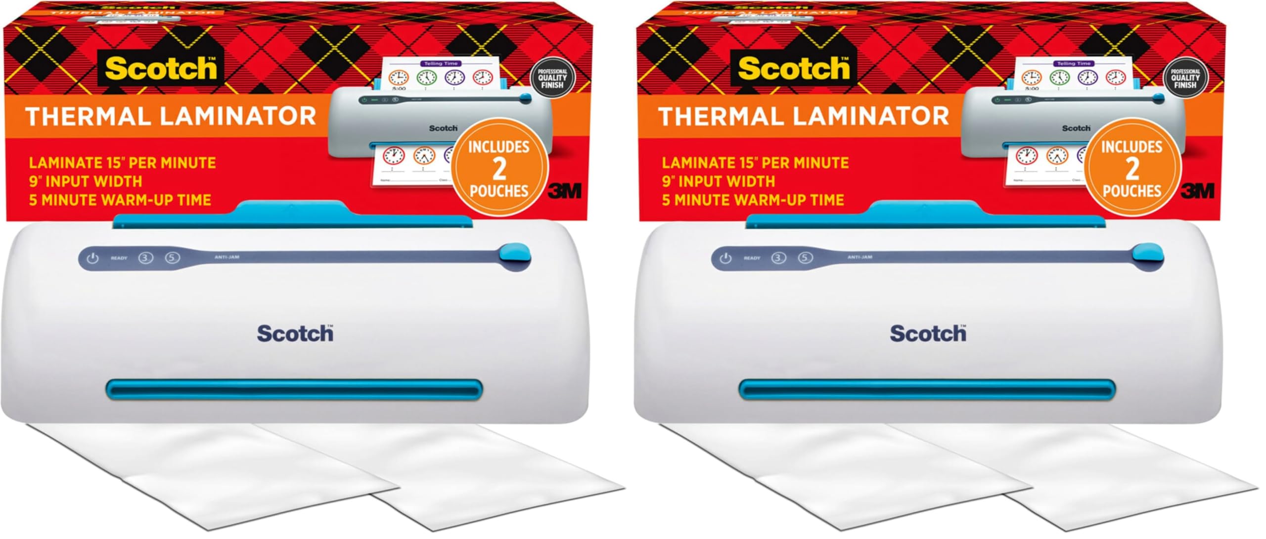 Scotch PRO TL906 Thermal,Laminator Machine,1 Laminating Device,White/Blue,Laminate Recipe Cards,Photos,Documents,for Home,Office,or School Supplies,9 in,(Pack of 2)