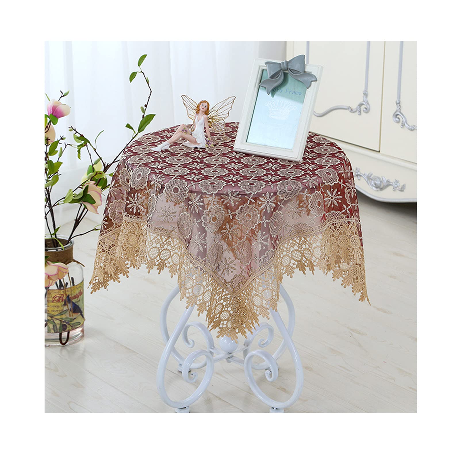 OPFdfhDFH Tablecloths, Floral Embroidered Tablecloth,Macrame Fabric Table Cloths for Parties,Dust-Proof Cover for Dining Party Wedding-C 150x150cm(C,130x180cm(51x71inch))