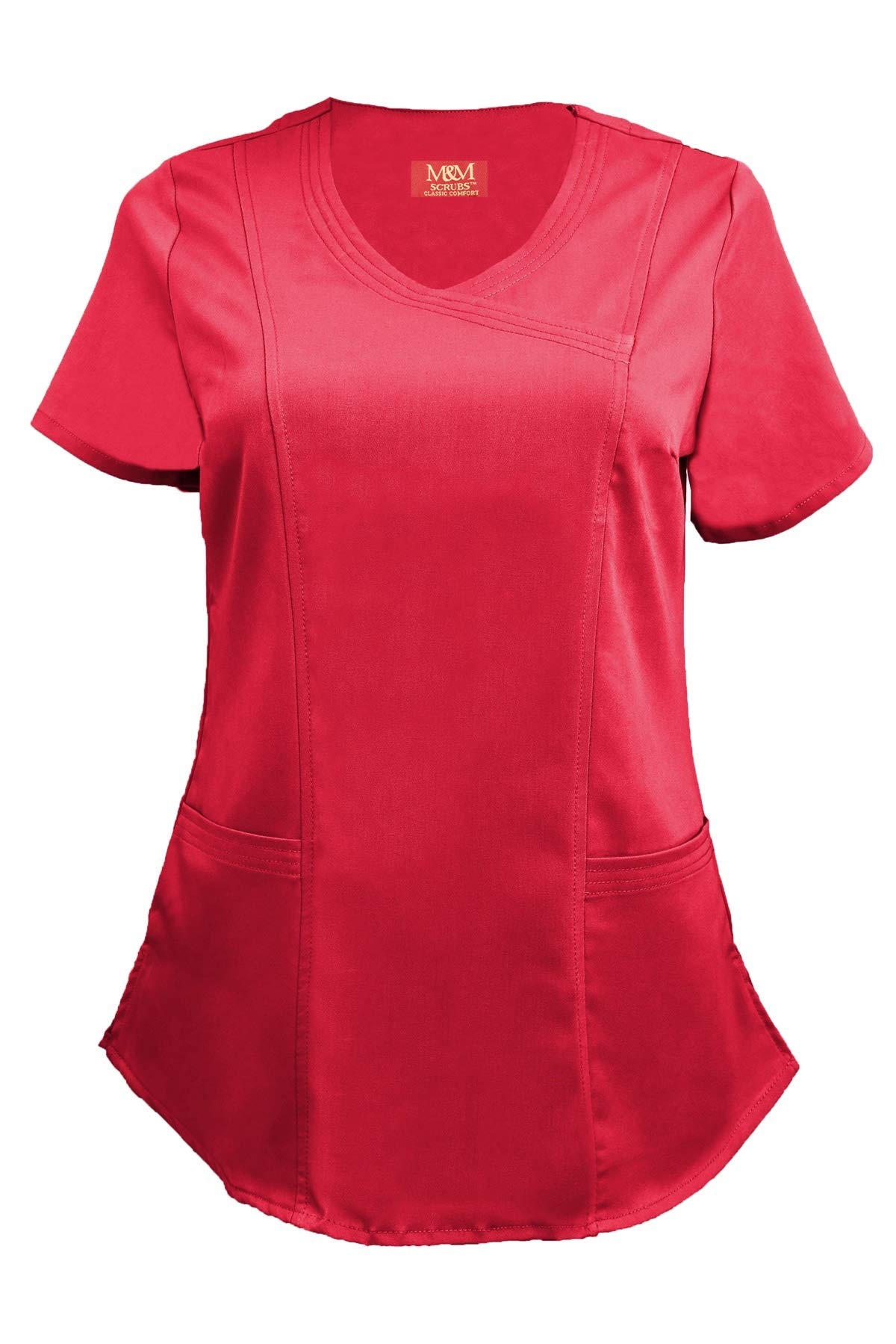 Natural Uniforms M&M SCRUBS Women's Super Soft Stretch Mock Wrap Scrub Set (Medium, Red)