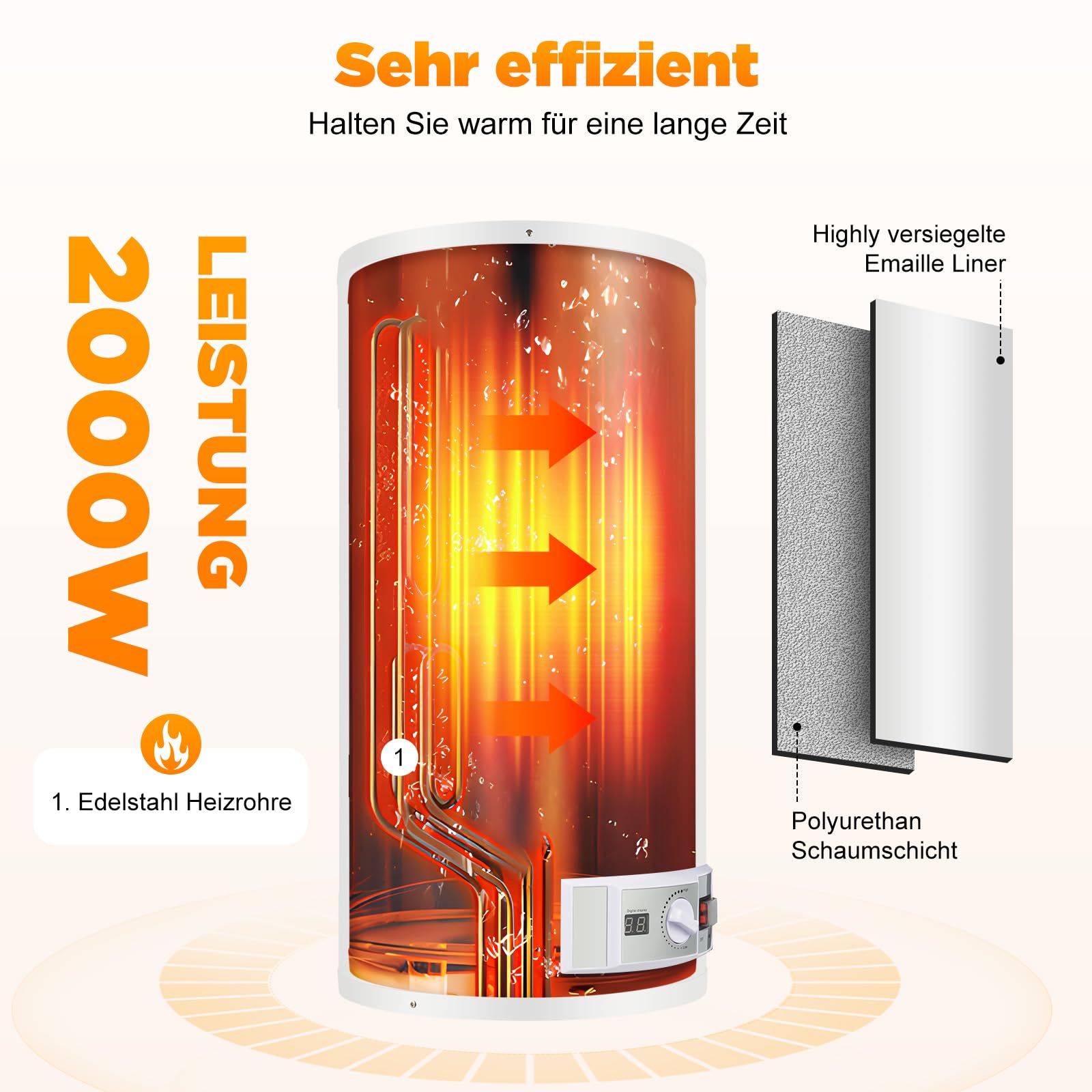 Chauffe-eau intelligent 80 L avec douchette 77-167 °F