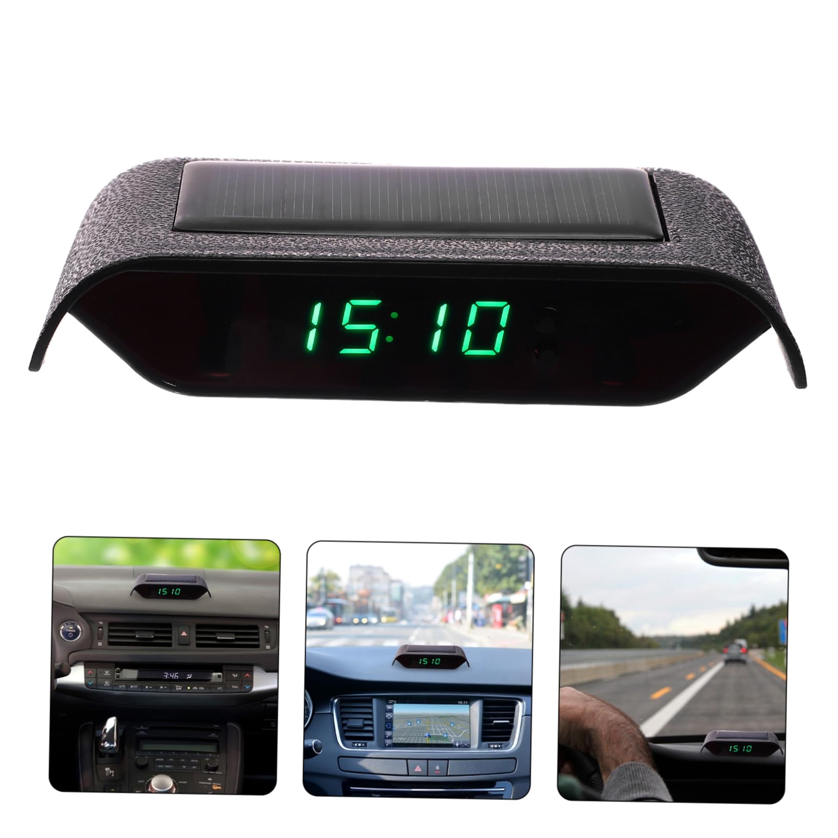 ULTECHNOVO Reloj Solar Luminoso Para Vehículos Temporizador Electrónico De Alta Precisión Carga Solar Visualización De Hora y Temperatura Sin Cableado Para Coches y Oficinas