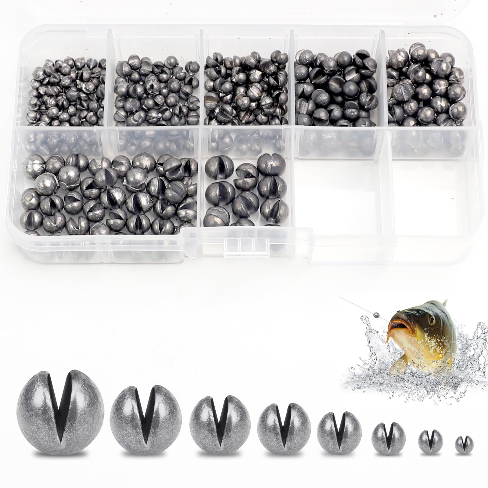 320 Pcs Split Shot Fishing Weights 8 Sizes No.8 No.1 No.4 No.2 BB AAA SSG LSG Metal Shot Weights for Carp Coarse Fishing Stabilizing the Fishing Line Bait