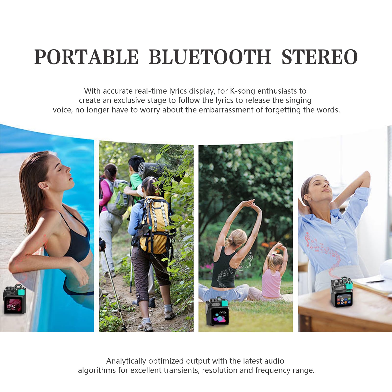 bosta Altavoz Bluetooth portátil con pantalla táctil, emparejamiento estéreo inalámbrico, mini altavoz resistente de viaje al aire libre, aspecto salvaje de metal, para viajes, hogar, ducha, fiesta